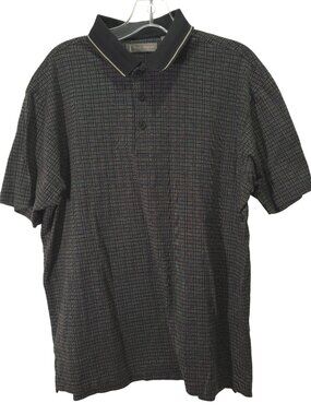 David Taylor Black Grid Polo Shirt Short Sleeve Lightweight Men's L